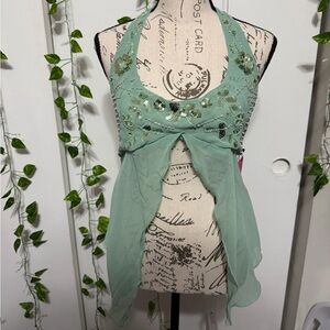 Green Halter Top with Sequin Details